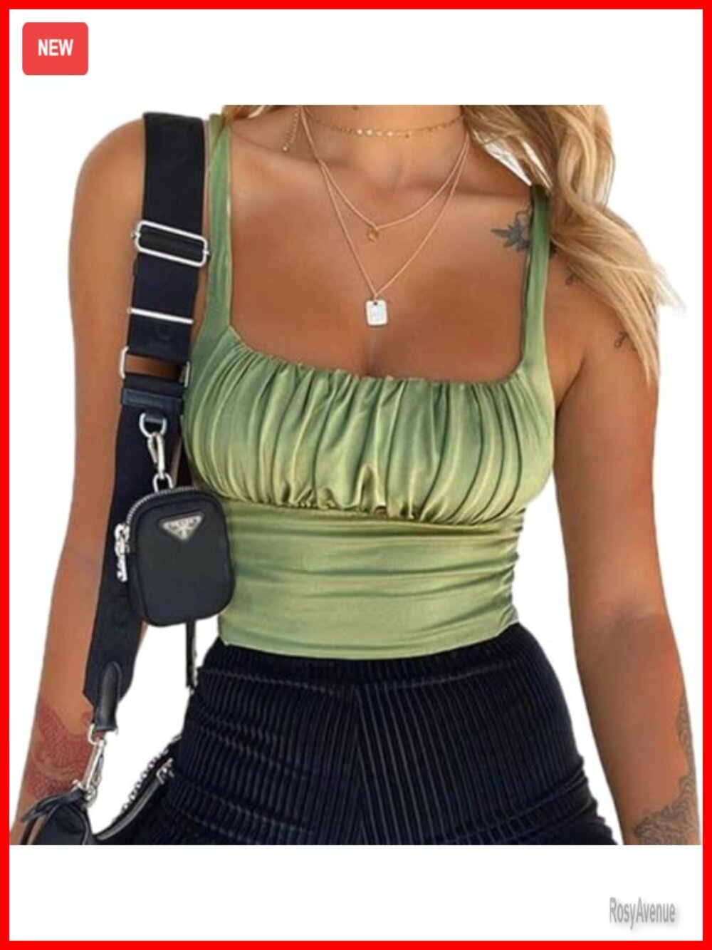 Women's Double Lined Ruched Crop Tank Top Sleeveless Square Neck Cami